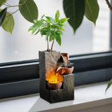 Three-Bowl Rock Tabletop Water Fountain with DIY Planter Basin & Warm LED Light (3-Bowl Rock)