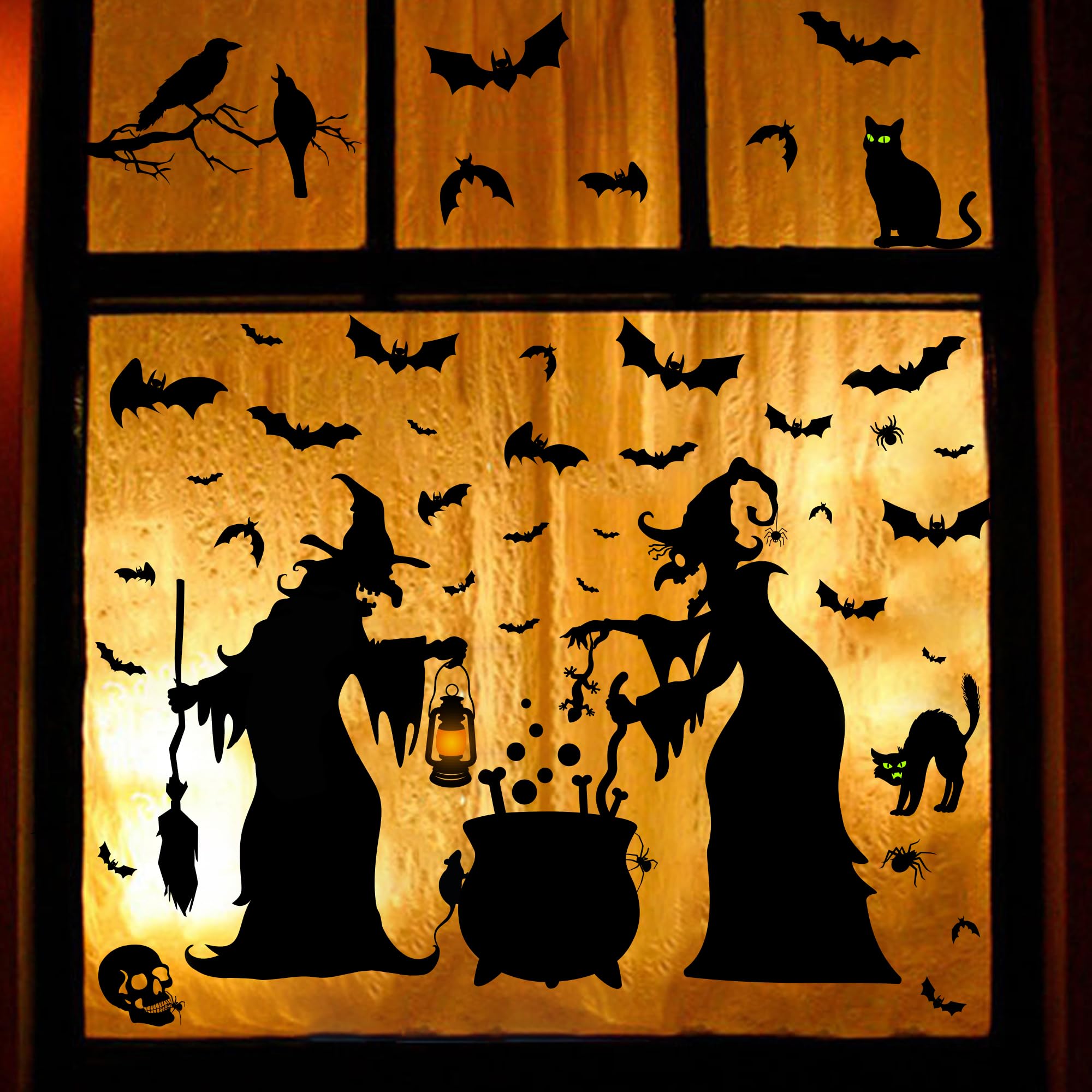 Extra-Large Halloween Window Clings – Reusable Double-Sided Witch & Bat Stickers for Glass, Mirrors & Doors