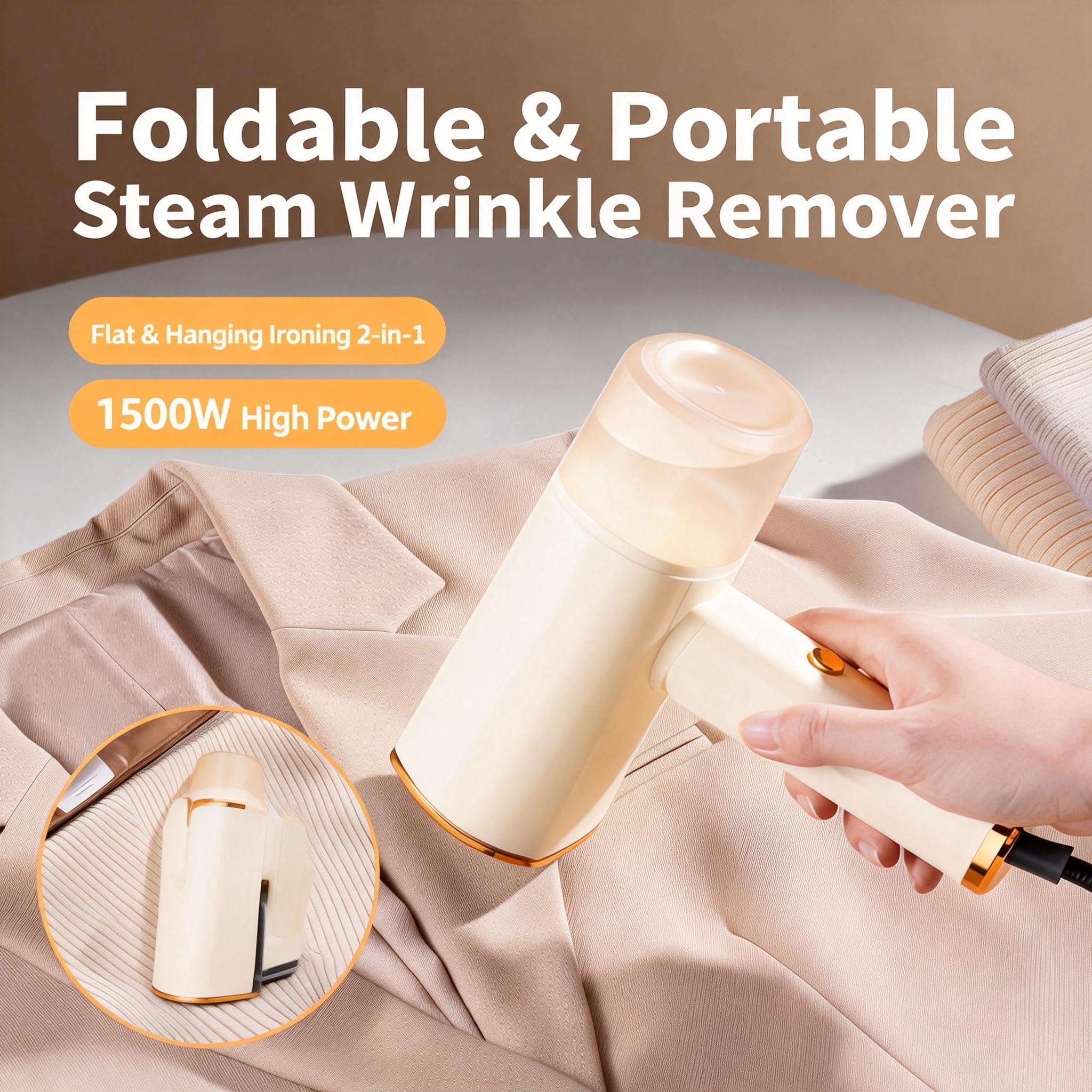 Toplepor Foldable Handheld Garment Steamer 1500W Fast Heat Portable Steam Iron with Detachable Tank