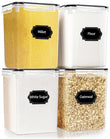 Large Airtight Pantry Storage Containers – 4-Piece 5.2L Cereal & Flour Container Set with Labels (Black)