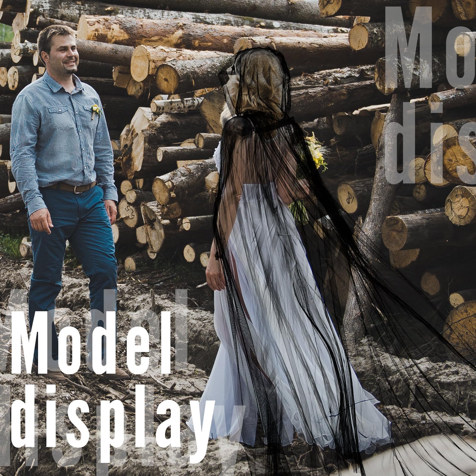 Women’s Long Black Hooded Cloak – Gothic Tulle Cape with Metal Buckle for Halloween, Cosplay & Weddings