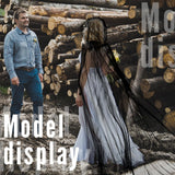 Women’s Long Black Hooded Cloak – Gothic Tulle Cape with Metal Buckle for Halloween, Cosplay & Weddings