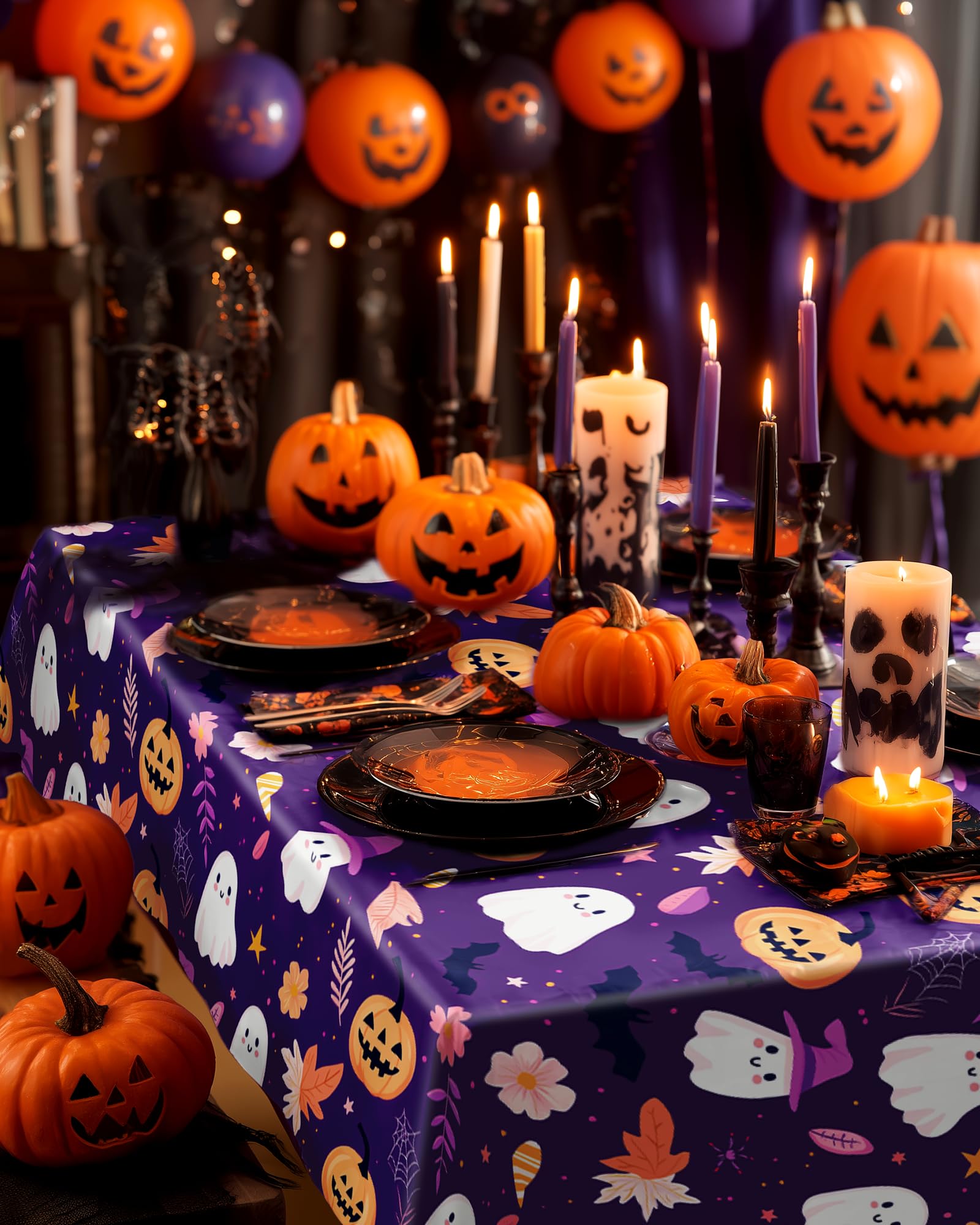 Halloween Purple Disposable Plastic Tablecloth – Waterproof & Stain-Resistant PEVA (US12200)