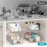 Clear 2-Tier Bathroom Storage Organizers (2-Pack) – Slide-Out Under Sink Drawers for Vanity, Pantry & Kitchen