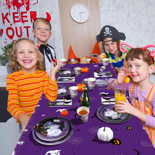 Halloween Baby Shower Party Supplies Set – Purple “A Baby is Brewing” Plates, Cups, Napkins & Cutlery for 25 Guests