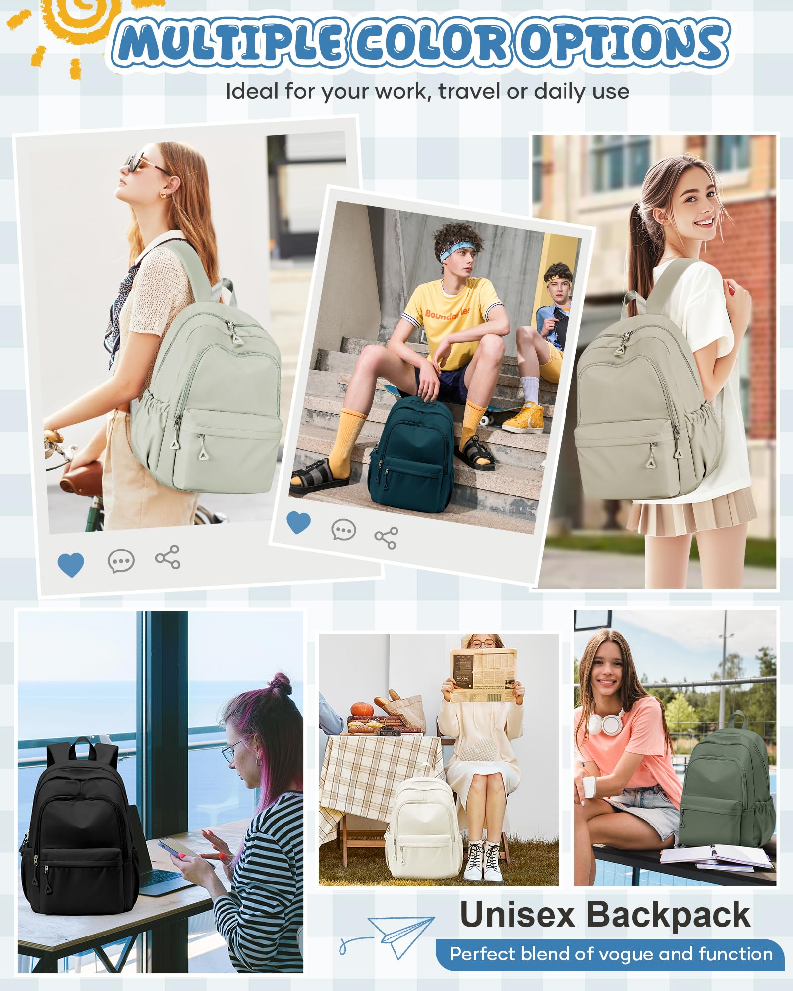 WINSPANSY Lightweight School Backpack for Teens & Adults – Water-Resistant Daypack with 14” Laptop Compartment (Black)