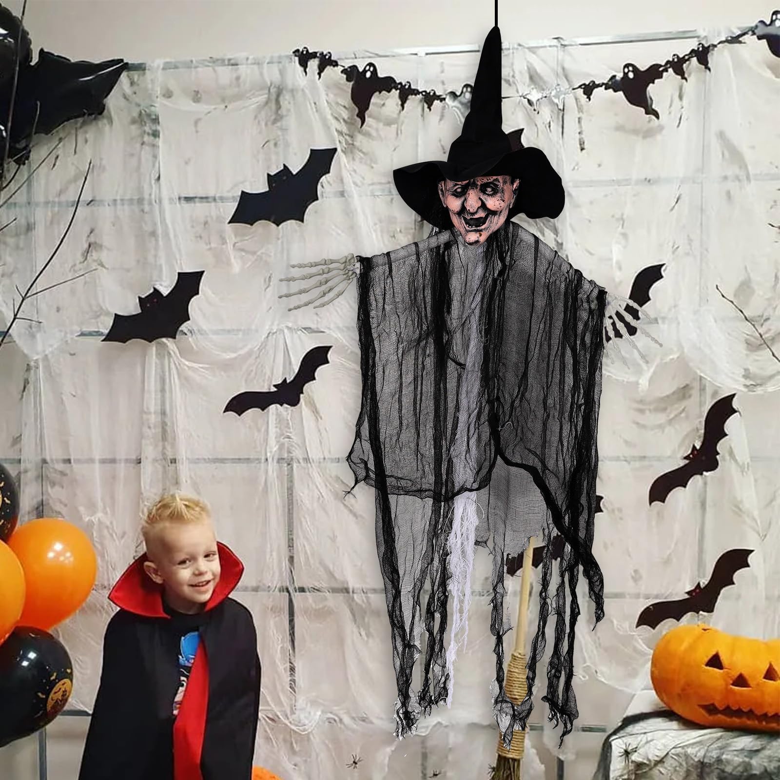 Oversized Halloween Creepy Cloth – 410 x 80 in Black Spooky Gauze Fabric for Haunted House & Party Decor