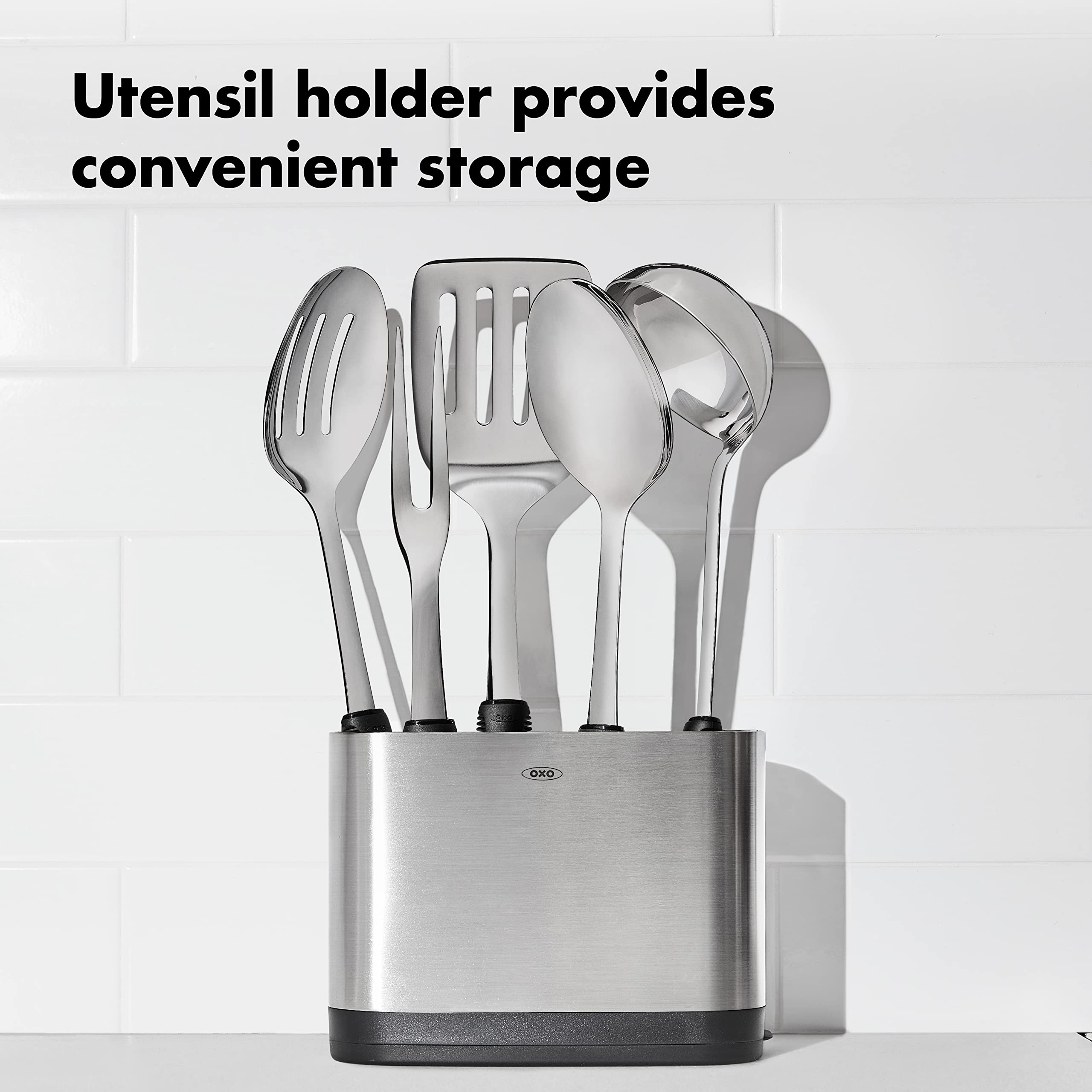 6-Piece Stainless Steel Prep & Serve Utensil Set with Holder – Elegant Kitchen-to-Table Design