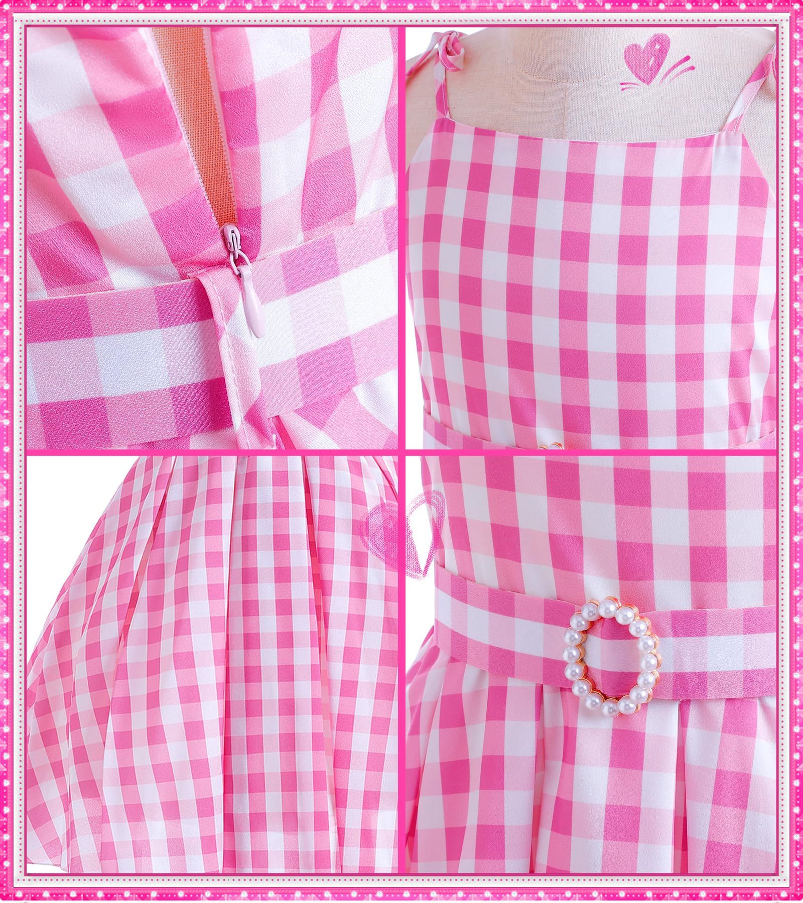 Golray 7pcs Girls Plaid Costume Dress Sweet Slip Dress with Accessories Movie Outfit Birthday Halloween Costume Girl Dress up Clothes for Play