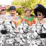 Halloween Crows Party Supplies – 144 Pcs Black & White Plates, Cups, Napkins & Cutlery Set for 24 Guests