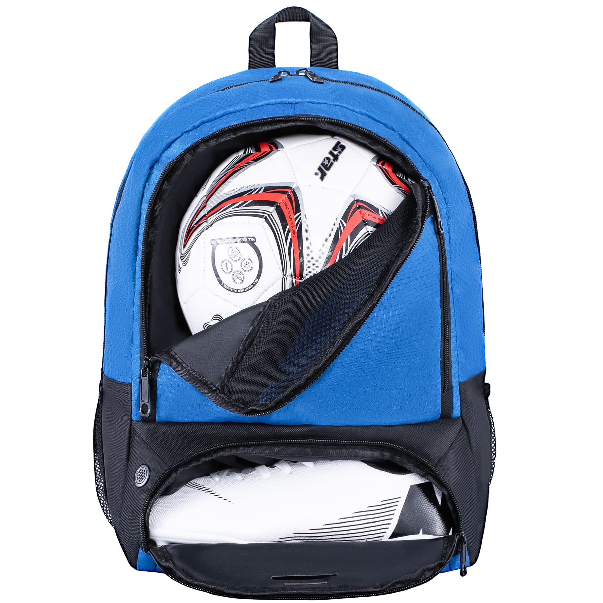 HIMAL OUTDOORS Soccer Backpack – Sports Gear Bag with Ball Holder & Separate Cleat Compartment (Blue)