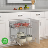 Jowboow 2-Tier Metal Pull-Out Cabinet Shelves – Adjustable Heavy-Duty Slide-Out Organizer for Deep Cabinets