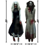 Haunting Ghost Girls Scene Setters – 2 Life-Size Plastic Wall Decorations for Spooky Halloween Parties (65"x33.5", 50 Pcs, Satin Greige)