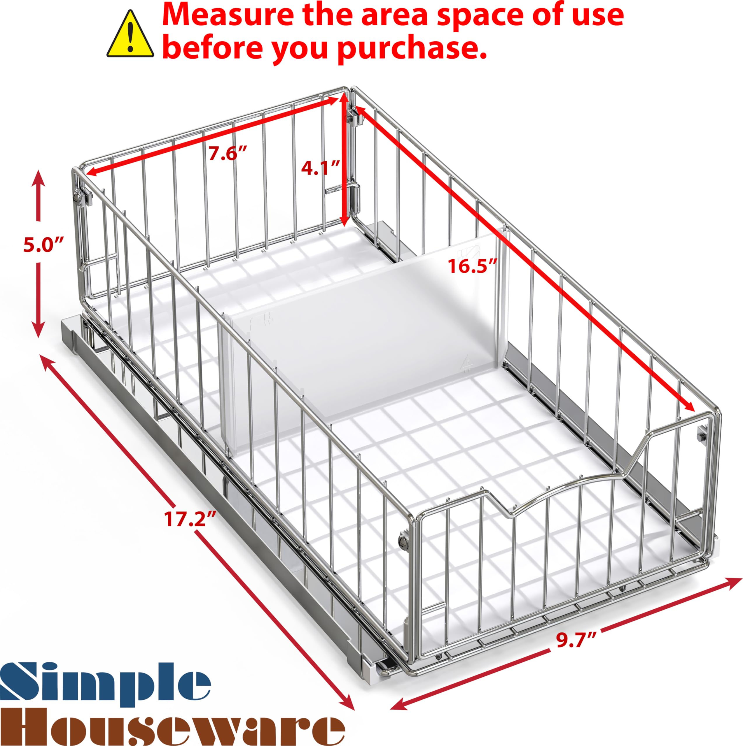 Pull-Out Cabinet Sliding Basket Organizer with Divider – Chrome Finish for Deep Cabinets