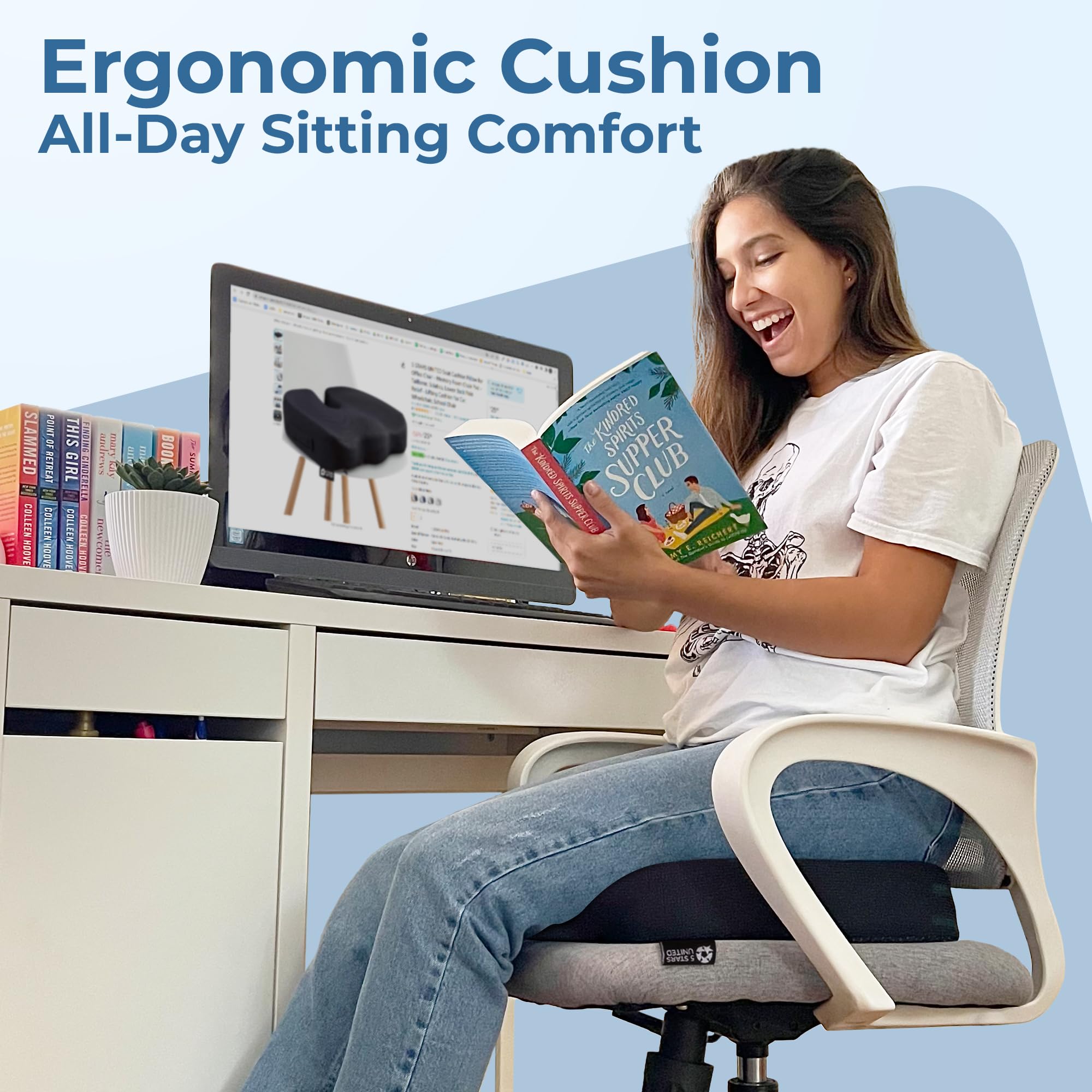 Ergonomic Memory Foam Seat Cushion for Office Chair Coccyx Support Sciatica & Tailbone Pain Relief with Breathable Mesh Cover