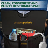 Airplane Tray Table Organizer Cover with 4 Expandable Pockets – Travel Seat Back Storage for Tablets, Books & Flight Essentials (Black)
