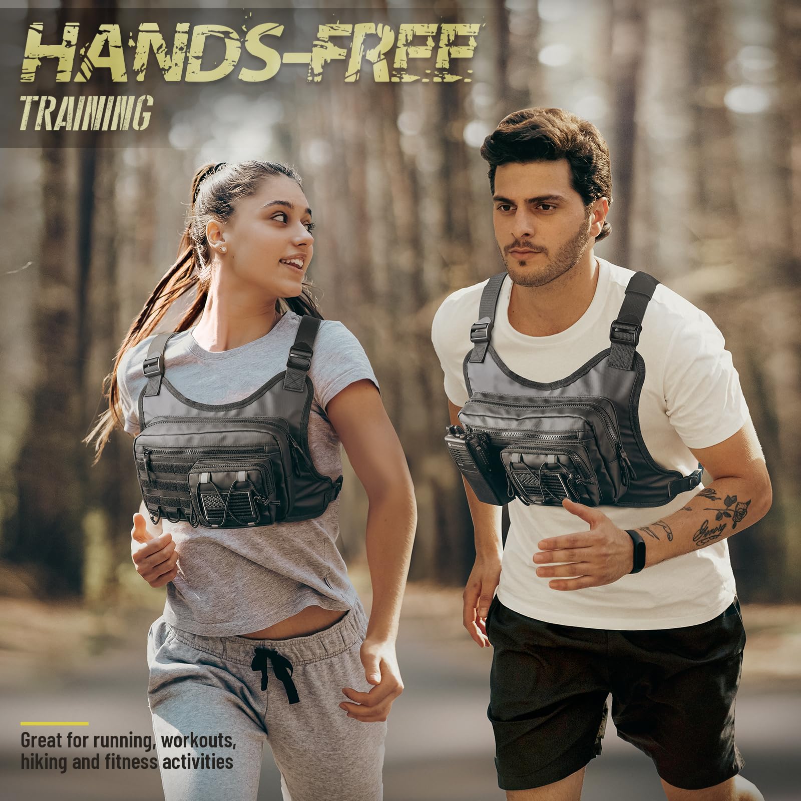 Tactical Chest Pack Rig for Men & Women – Adjustable Running & Outdoor EDC Vest (Black)