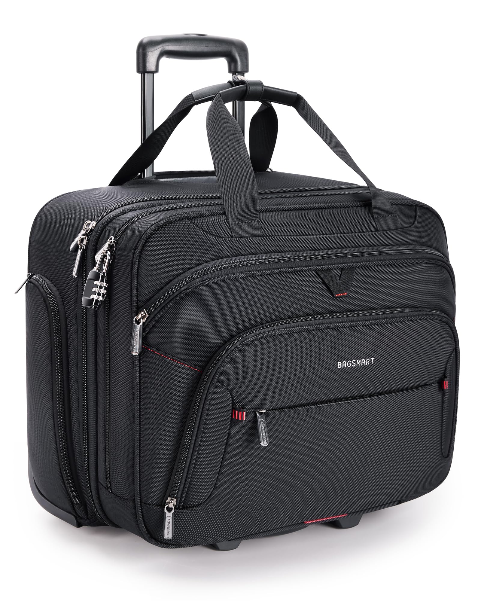 Bagsmart Rolling Laptop Briefcase with Wheels for 17.3-Inch Laptop & TSA Lock – Black