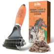 GoPets 2-Sided Dematting Comb and Deshedding Brush with Stainless Steel Blades, Undercoat Rake for Dogs and Cats