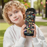 16 oz Kids Insulated Water Bottle with Straw – Leakproof Stainless Steel Gaming School Bottle with Carry Handle