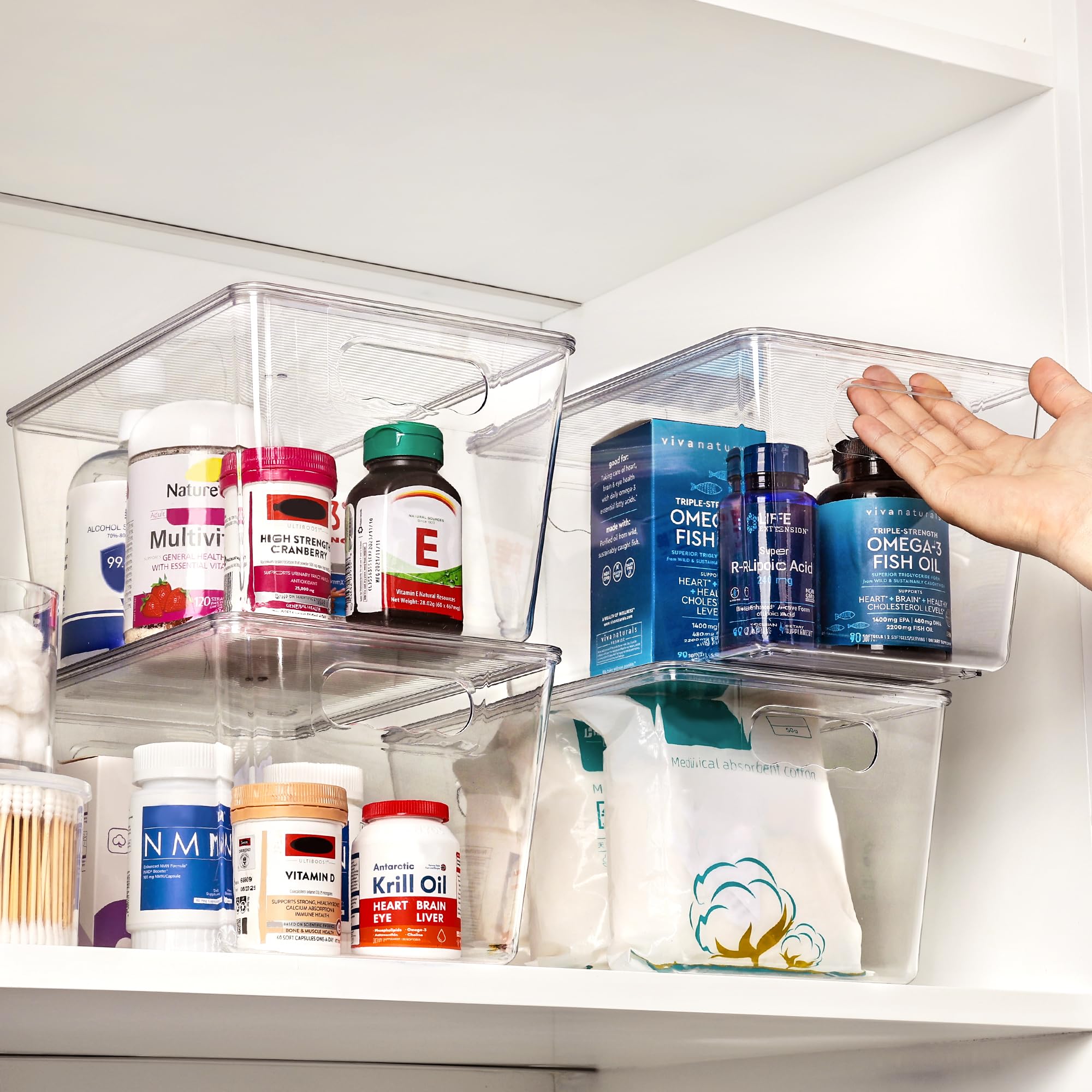 Clear Stackable Storage Bins with Built-In Handles – Heavy-Duty BPA-Free Organizer for Pantry, Kitchen & Home
