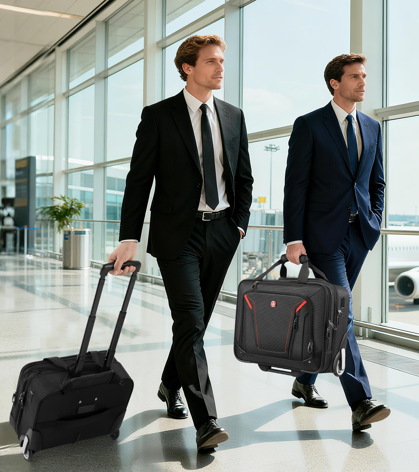 Star Cloud Rigid Frame Rolling Laptop Bag with Wheels, TSA-Friendly Underseat Carry-On Business Briefcase (Black)