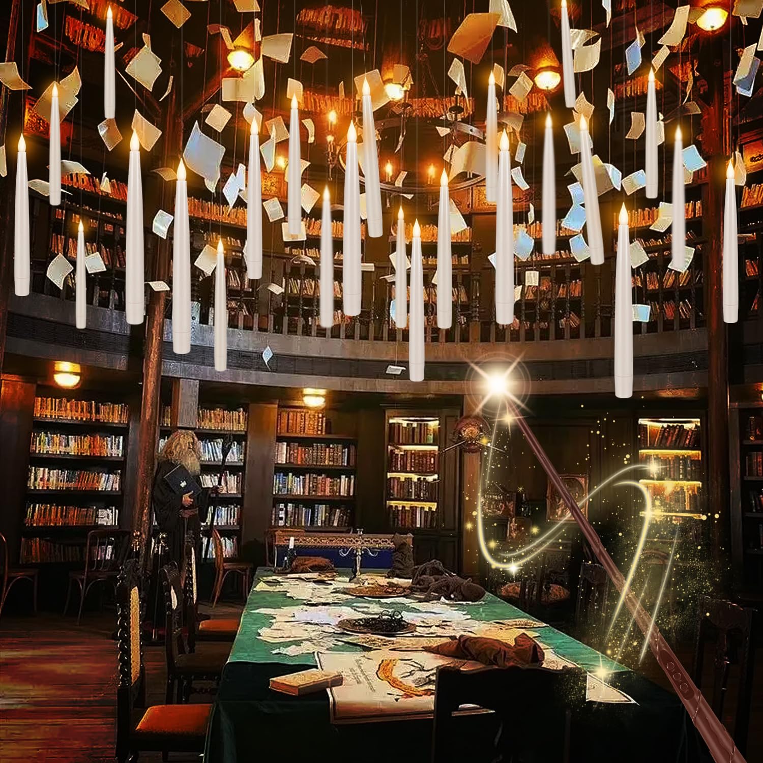 Floating Flameless LED Candle Set – 24 Ivory Hanging Candles with Remote Wand & Full Hanging Kit