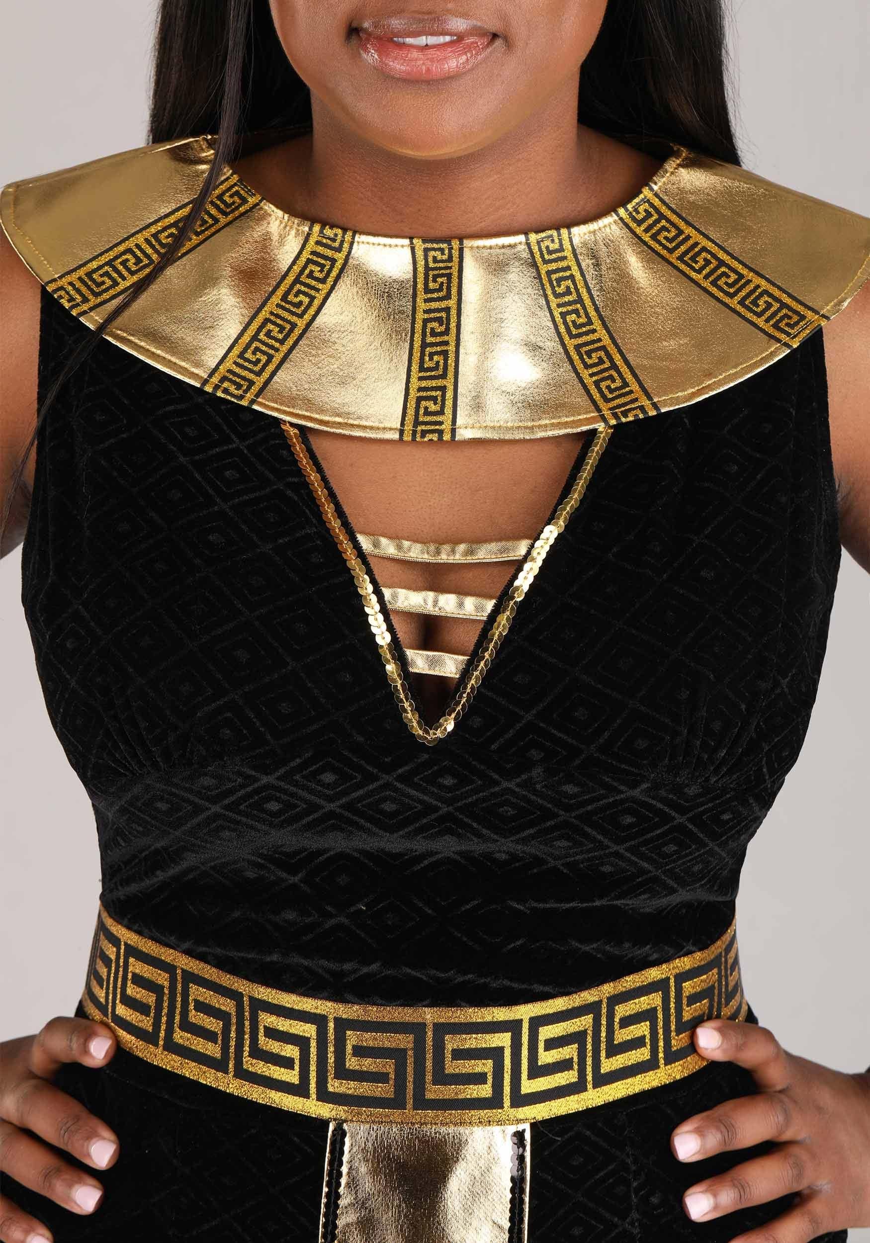 Black & Gold Cleopatra Costume – Elegant Egyptian Queen Velvet Gown with Sequined Collar & Belt