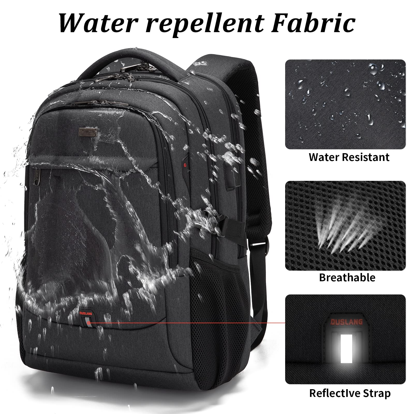 Duslang Rucksack DUSLANG 17″ Laptop Backpack with USB Charging Port – Water-Resistant ...
