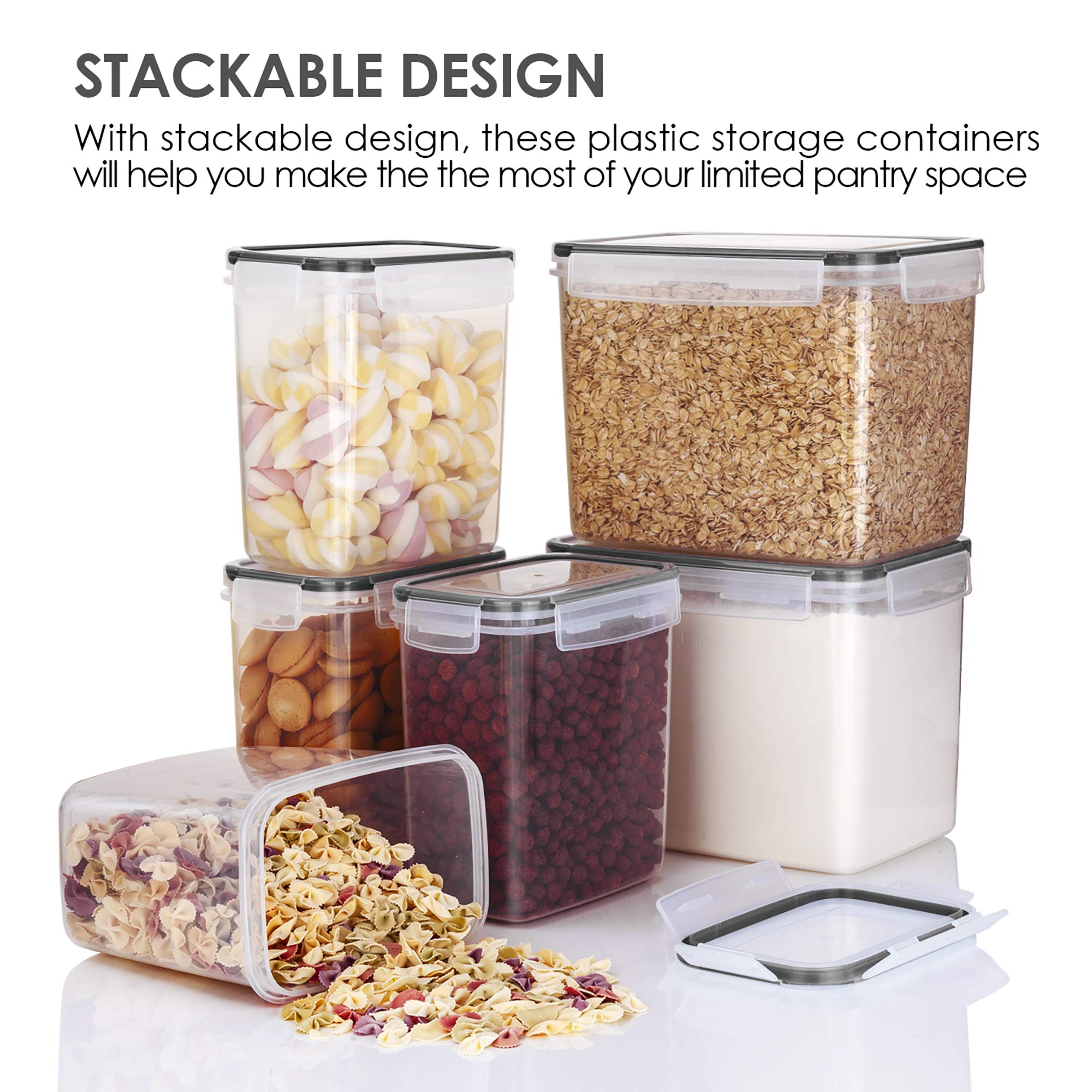 6-Piece Airtight Pantry Food Storage Container Set – Mixed Sizes BPA-Free Canisters with Labels