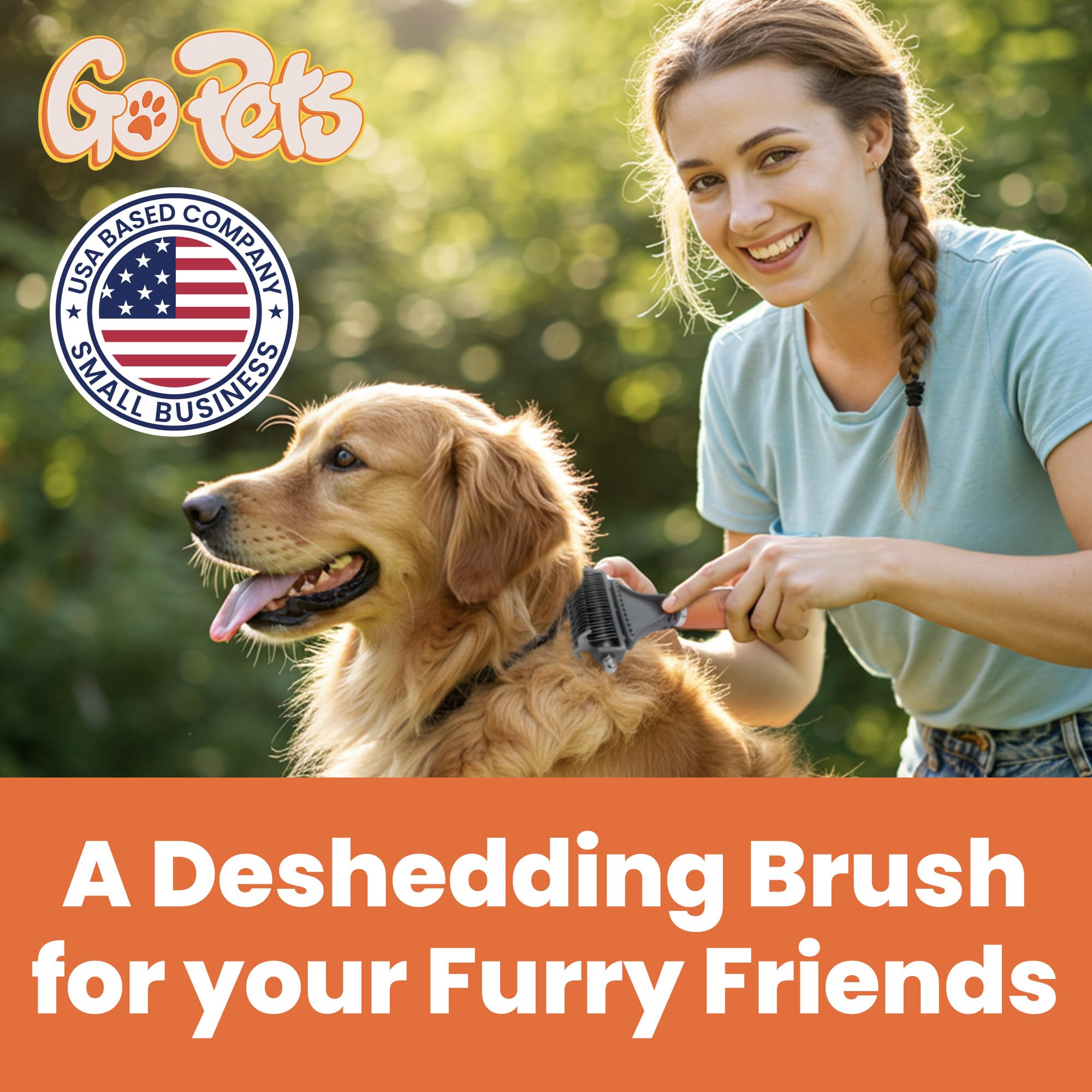 GoPets 2-Sided Dematting Comb and Deshedding Brush with Stainless Steel Blades, Undercoat Rake for Dogs and Cats