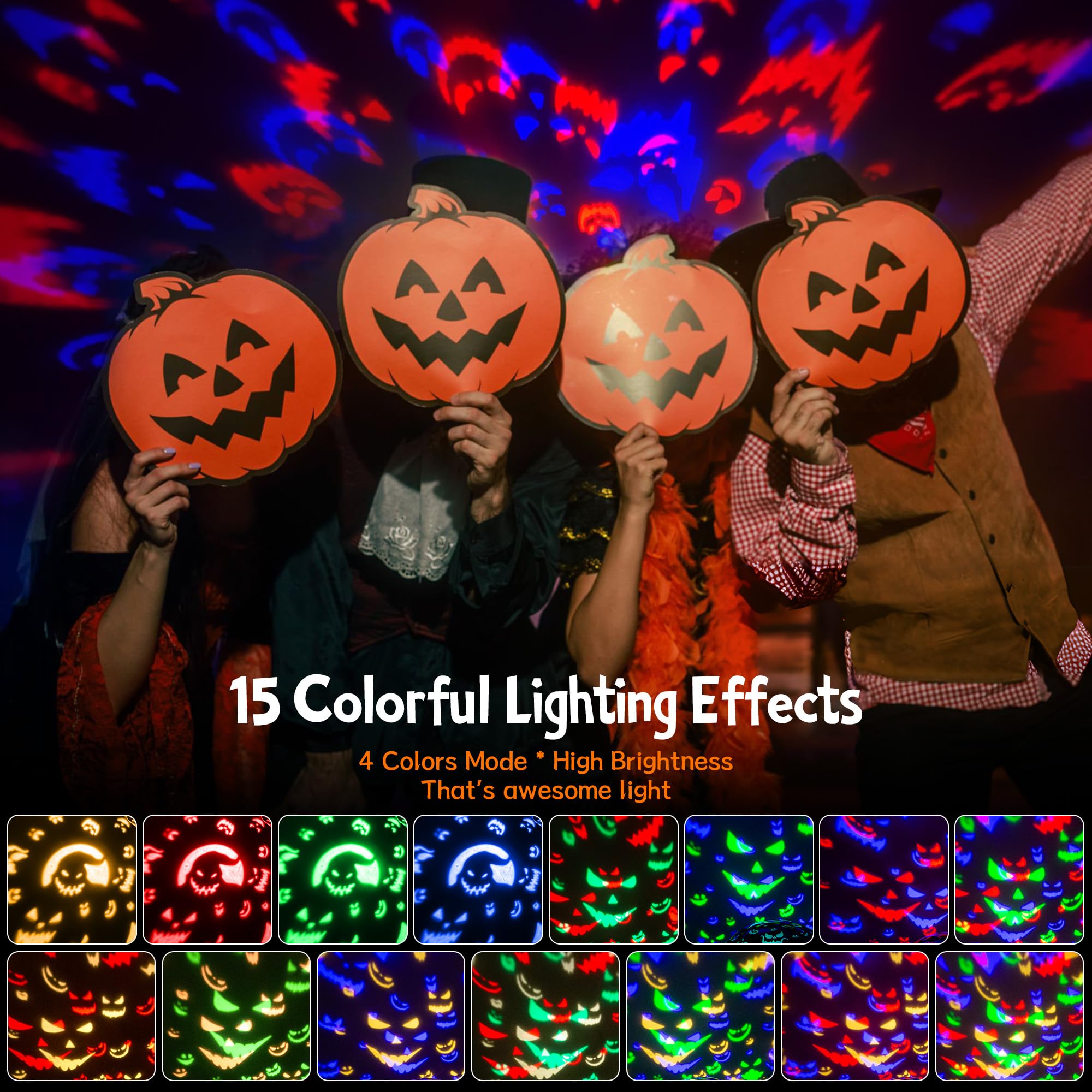 2-in-1 Halloween Pumpkin Projector Night Light – 15 Lighting Modes Star & Jack O’Lantern Indoor LED Lamp (USB-C Powered)