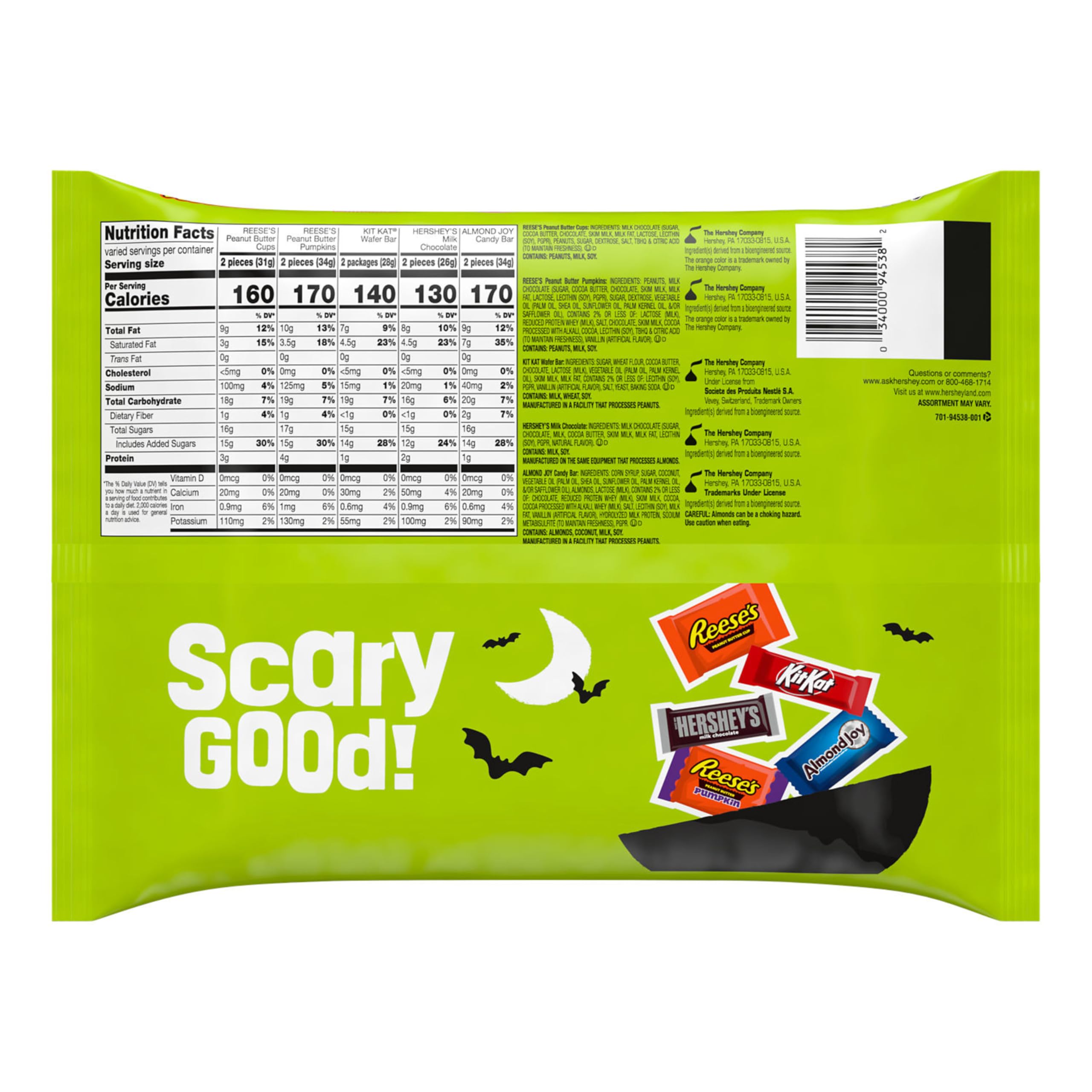 Hershey’s Assorted Chocolate Snack Size Halloween Candy Bag – 40 Individually Wrapped Pieces (21.8 oz)