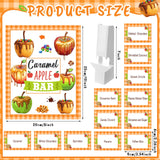 Caramel Apple Bar Decoration Kit – 14-Piece Fall Dessert Table Set with Standee & 12 Tent Cards (Orange Plaid Design)