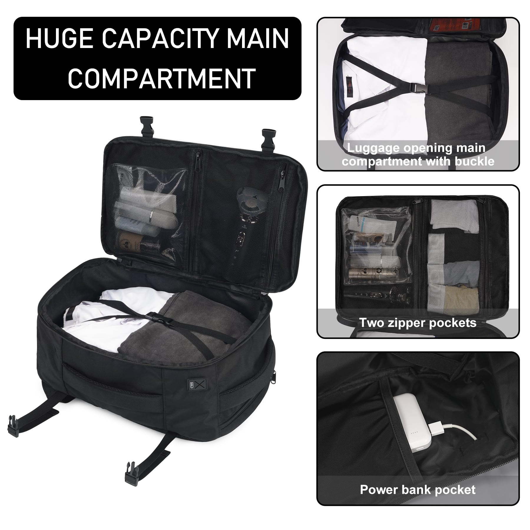 ECOHUB 30L Carry-On Travel Backpack – 18×14×8 Personal Item with USB Port for Flights