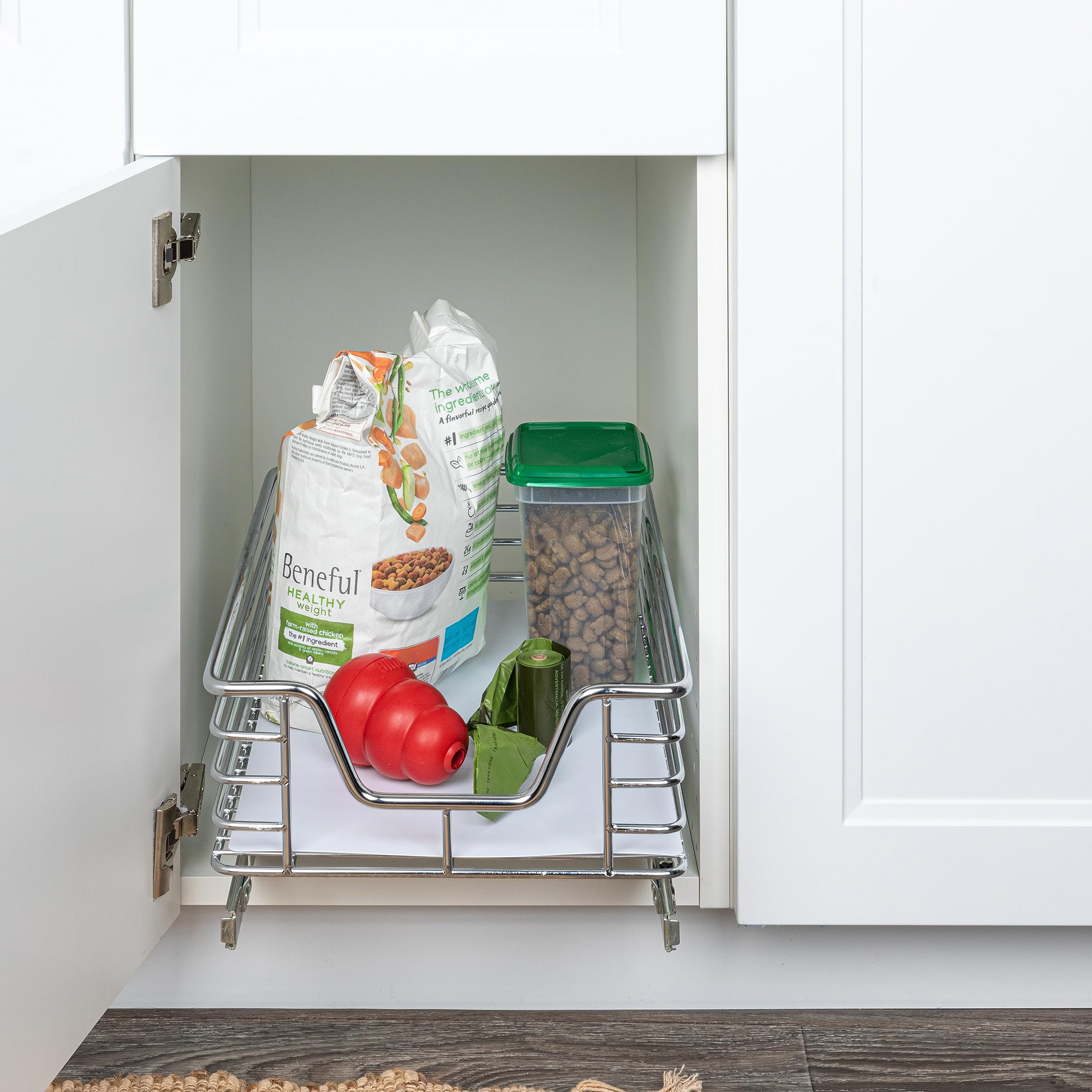 Household Essentials Glidez Single-Tier Pull-Out Cabinet Organizer – Chrome Slide-Out Storage with Protective Liner