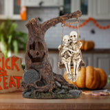 LED Skeleton Couple on Tree Swing – Lighted Halloween Statue with Color-Changing Timer (Multicolor, 5.5 in)