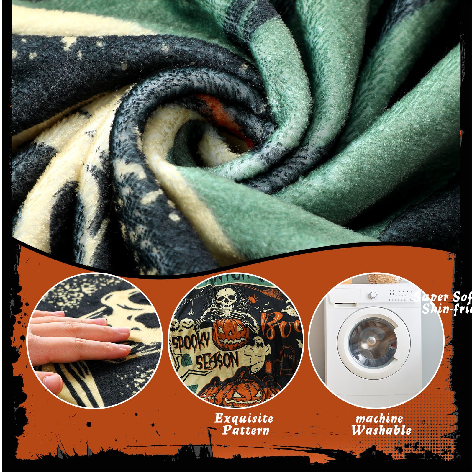 Halloween Ghost Skeleton Flannel Blanket – 50"x60" Soft Warm Throw for Couch, Bed & Travel