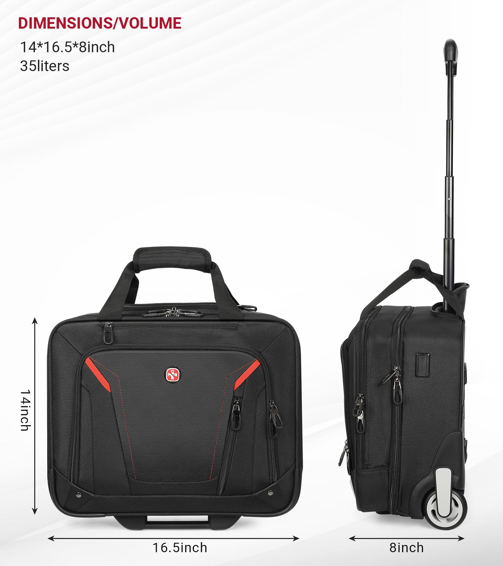 Star Cloud Rigid Frame Rolling Laptop Bag with Wheels, TSA-Friendly Underseat Carry-On Business Briefcase (Black)