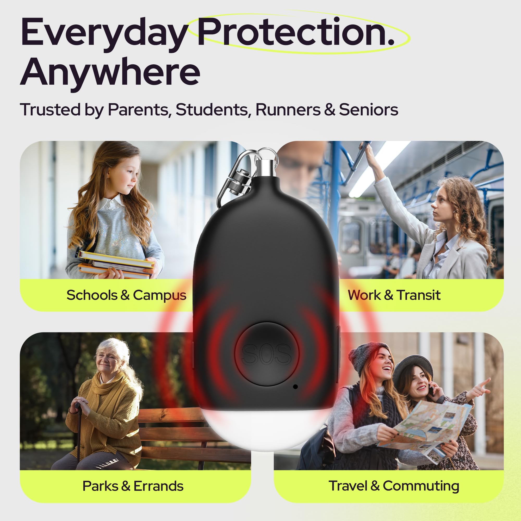 Weten Rechargeable Personal Safety Alarm Keychain – 130dB Siren with LED Light, Dual Panic Trigger (Black & White, 2-Pack)
