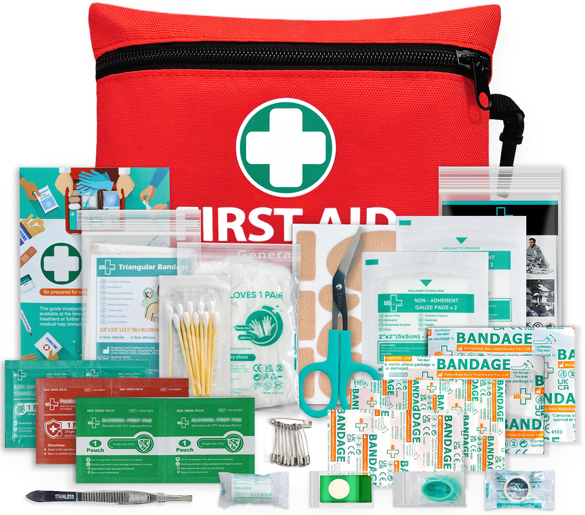 Mini First Aid Kit (110 Pieces) – Compact Emergency Medical Kit for Travel, Home & Outdoor Use (Red)