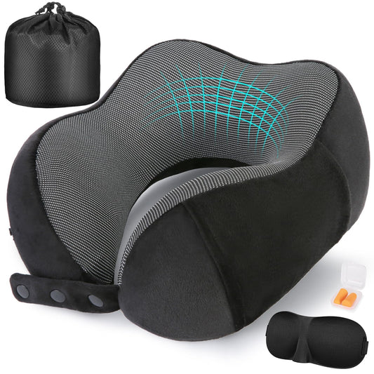 Adjustable Memory Foam Travel Neck Pillow for Airplane, Compact Portable Flight Pillow with Washable Cover