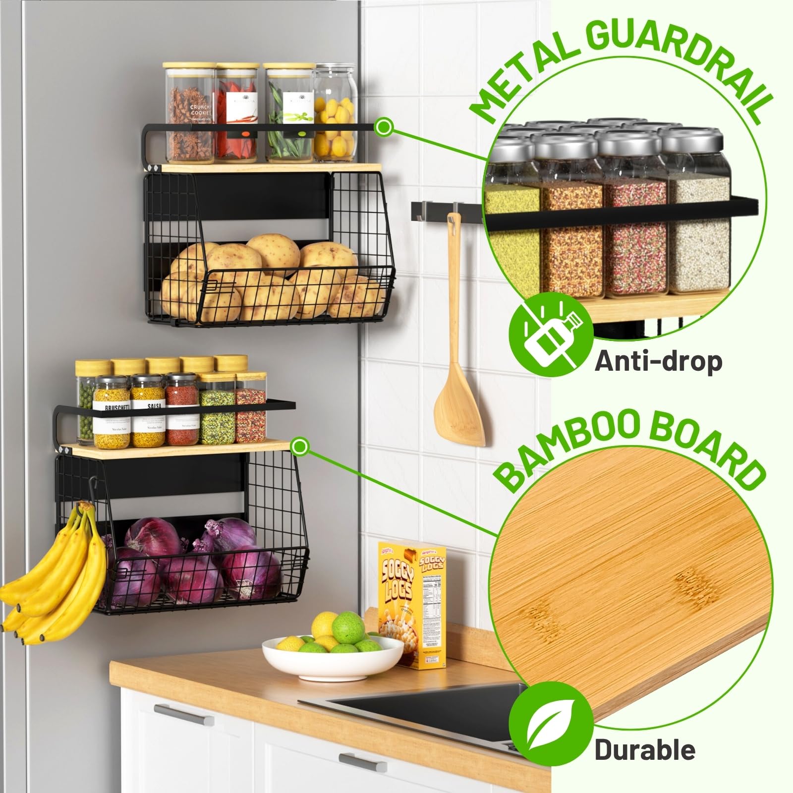 OFIRAY Magnetic Refrigerator Shelf with Wood Lid – Large Capacity Pantry & Produce Organizer for Kitchen