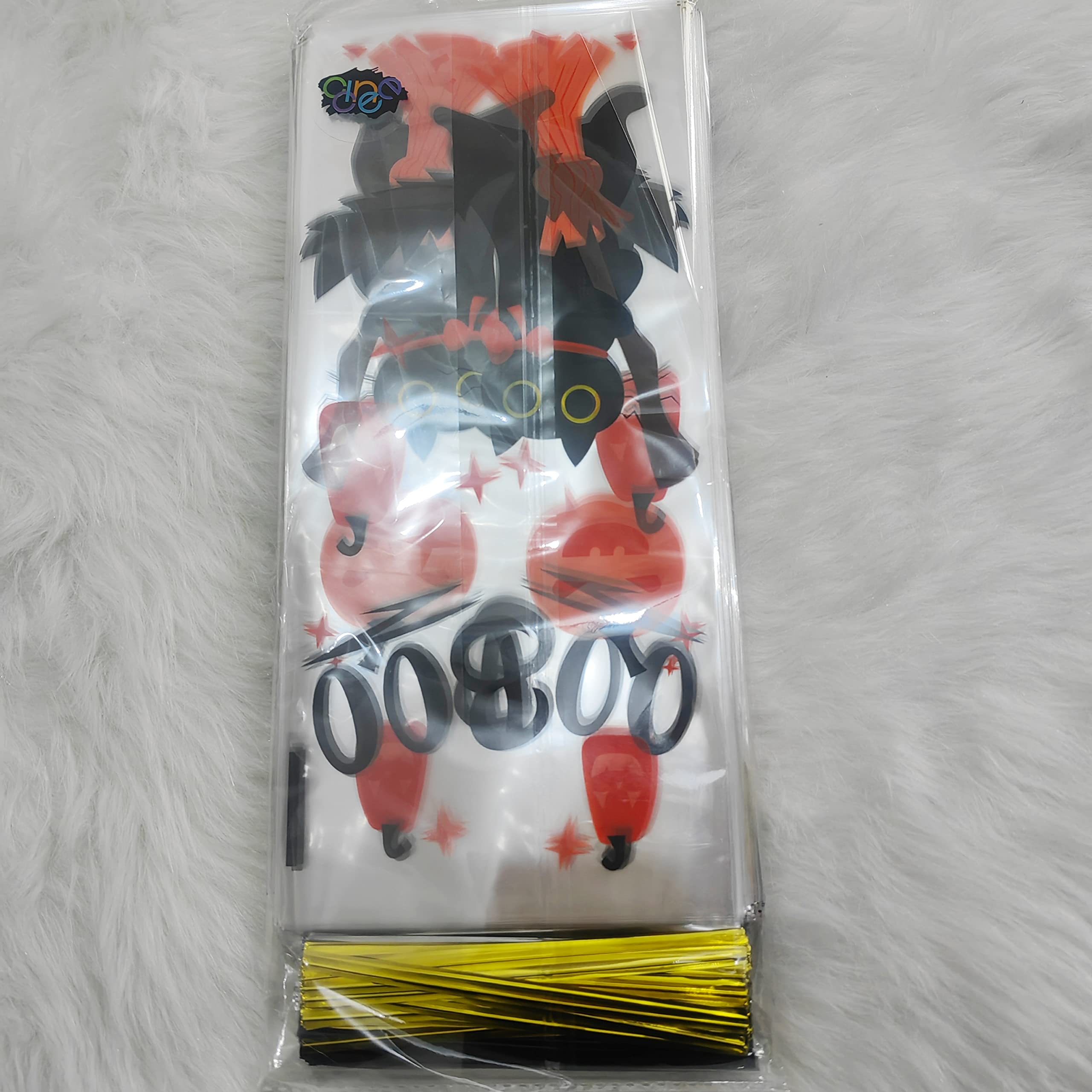 Halloween Treat Bags Set – 200 Cellophane Candy Bags with 240 Twist Ties (4 Festive Designs)