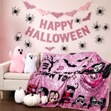 Halloween Pink Ghost Throw Blanket – 60"x60" Soft Flannel Horror Blanket for Couch, Bed & Travel