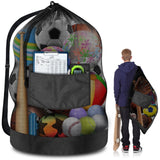 Heavy-Duty Mesh Soccer Ball Net Bag 100L – Large Capacity Drawstring Sports Equipment Storage with Zipper Pocket (Black)