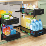 2-Tier Under Sink Organizer with Mesh Slide-Out Drawers – Heavy-Duty Adjustable Cabinet Storage (Black)