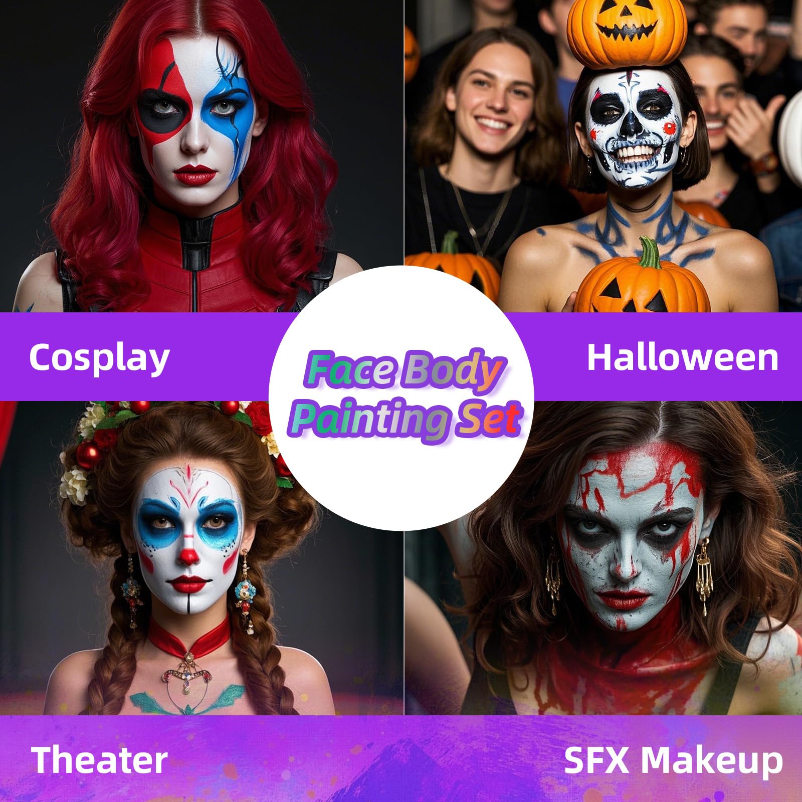 9 Color Halloween Body Paint Set – Non-Toxic, Skin-Friendly Water-Based Face & Body Makeup Kit