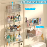 Hongtamoya Over-the-Door Metal Organizer – Adjustable 6-Basket Hanging Storage with Hooks for Home & Pantry (White)