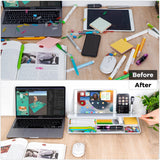 Varhomax Tempered Glass Desktop Whiteboard Organizer with Storage Compartments & Phone Holder for Office Productivity